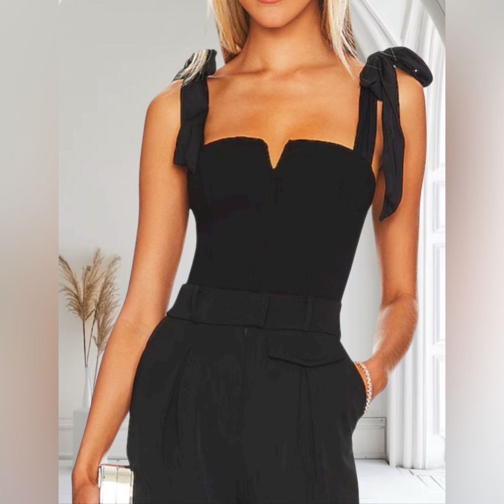 NEW Free People Intimately Bodysuit Black Sleeveless  with Bow Straps